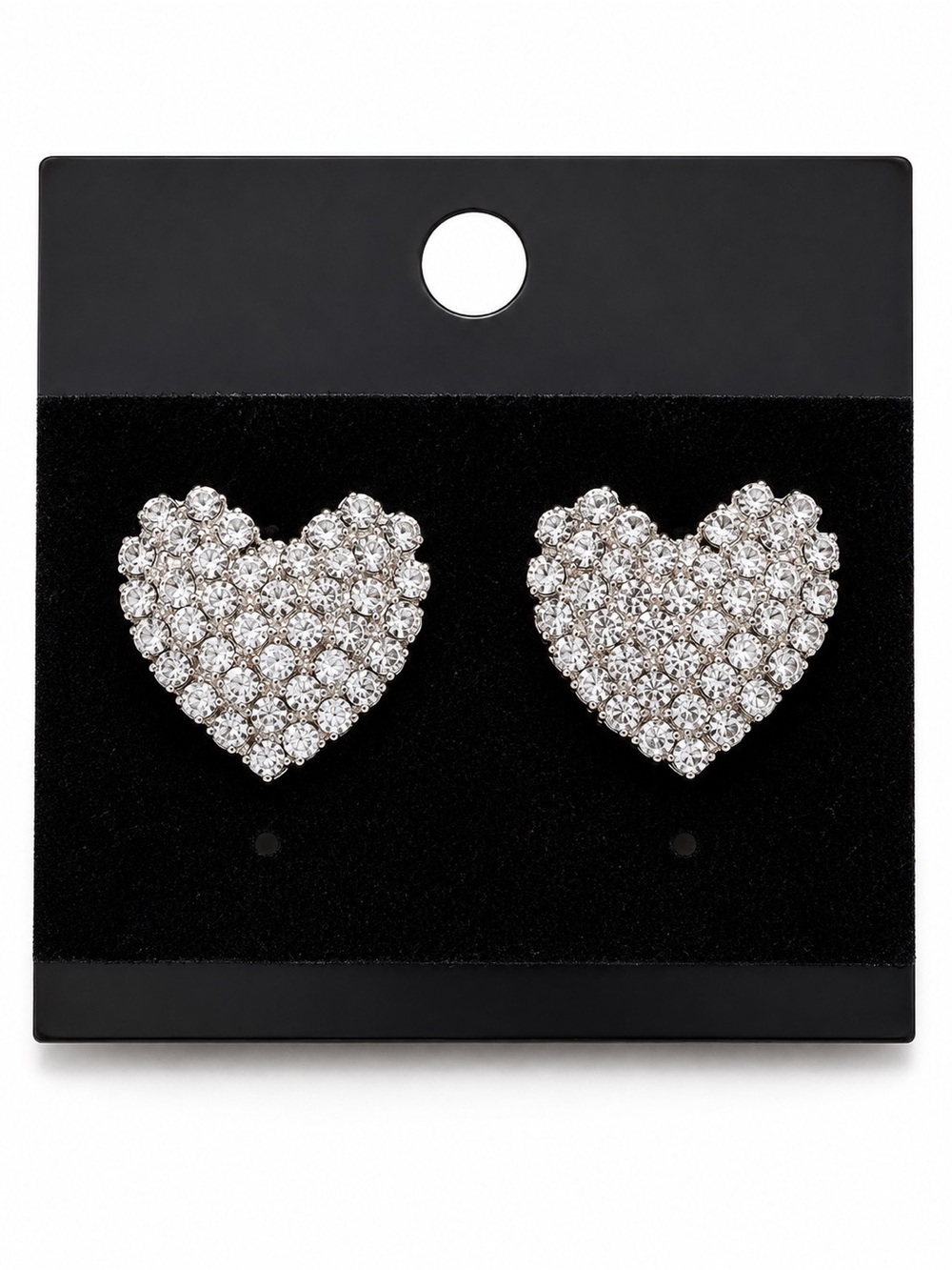Feed Me Gems Sparkling Crystal Heart Stud Earrings - Silver Tone